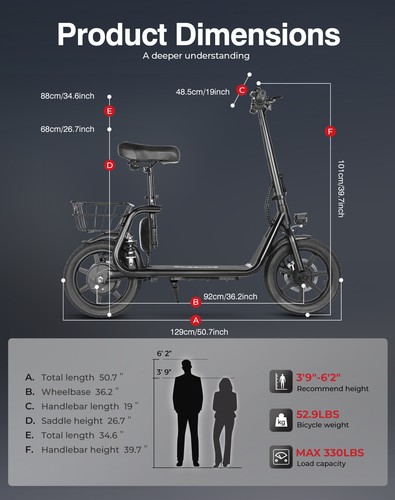 SAMEBIKE 14 Zoll E-Scooter 500W Off-road Elektroroller Elektro Roller mit Sitz - Bild 6 von 17