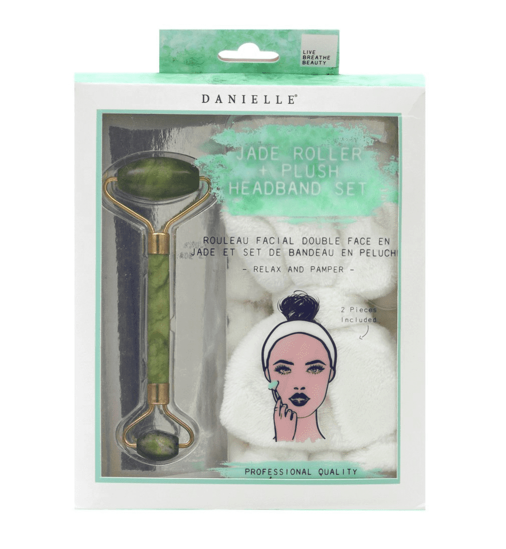 Danielle Dual Ended Jade Facial Roller Massager & Beauty Headband Gift Set