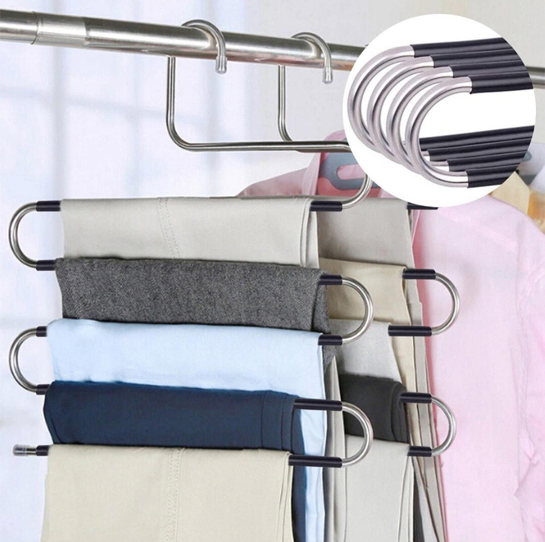 Space-Saving Non-Slip S-Shape Stainless Steel Pants Hangers 4-Pack-image