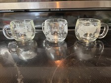 Nestle World Map Globe Etched Glass Mug Set Of 2 Coffee Cups & 1 Creamer Cup