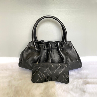 SALVATORE FERRAGAMO Vintage Black Gathered Leather Bag | eBay