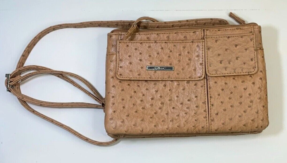 Koltov Tan Faux Ostrich Multi pocket Crossbody Purse Bag
