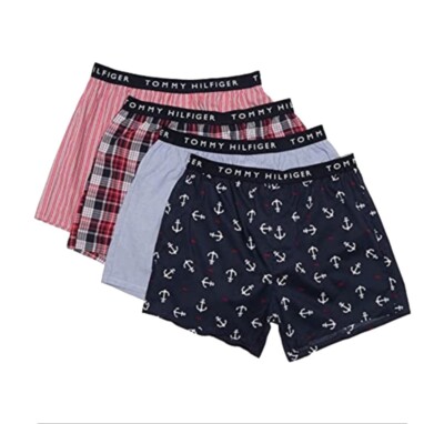 NWT. Tommy Hilfiger. 4 Pack. Woven Boxer. Striped Anchor Print. MRSP. 42.50