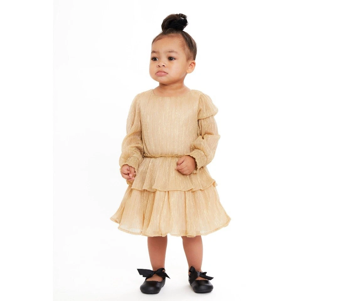 Wonder Nation Baby and Toddler Girls Gold Holiday Dress Size 5T