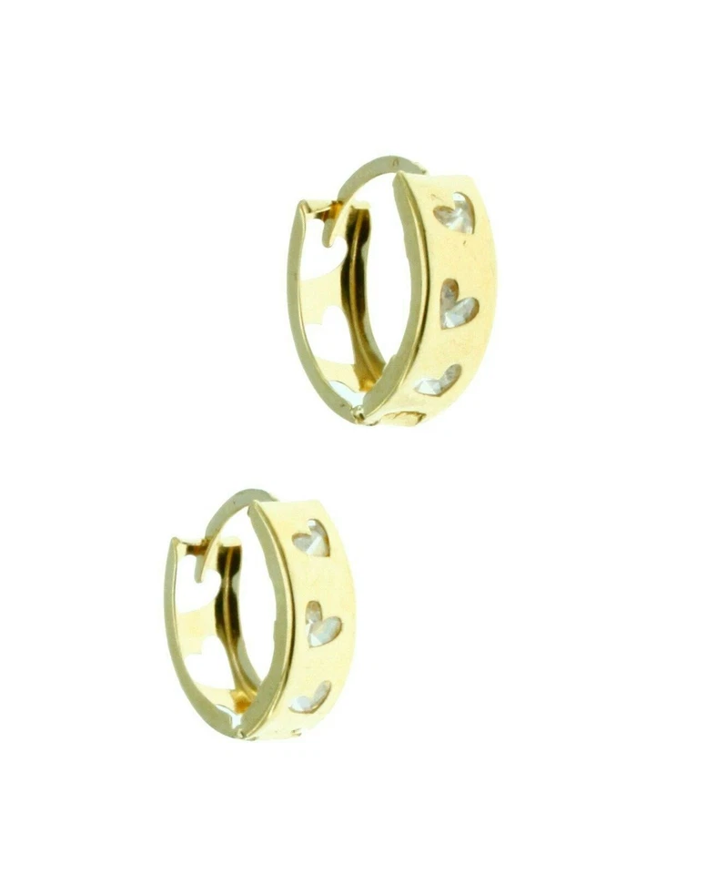 New Real 14K Solid Yellow Gold Heart design Reversible Huggies Hoop Earrings  - Image 3 of 4