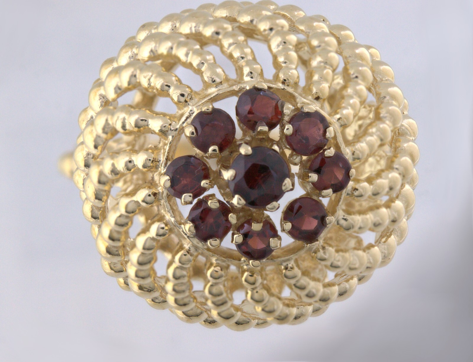 Garnet, Yellow Gold Bombe Ring - image 2