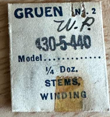 Gruen #2 EB404 CAL430-5-440 1/4 DOZEN WINDING STEMS FACTORY NOS  WATERPROOF WP1
