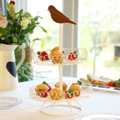 Ceramic Bird Cake Stand Tier Cake Stand Cream Love Bird Wire
