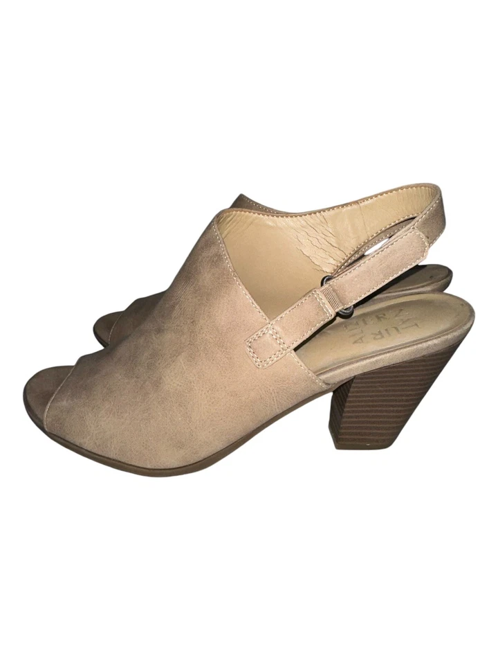 Zapatos de salón Naturalizer para mujer Teagan tacón bloque punta abierta talla 10 beige imitación cuero Foto 3 de 4