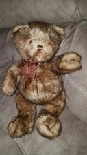 DAKIN For Big Lots Brown Plush Stuffed 15" Teddy BEAR Burgundy Sheer Bow EUC