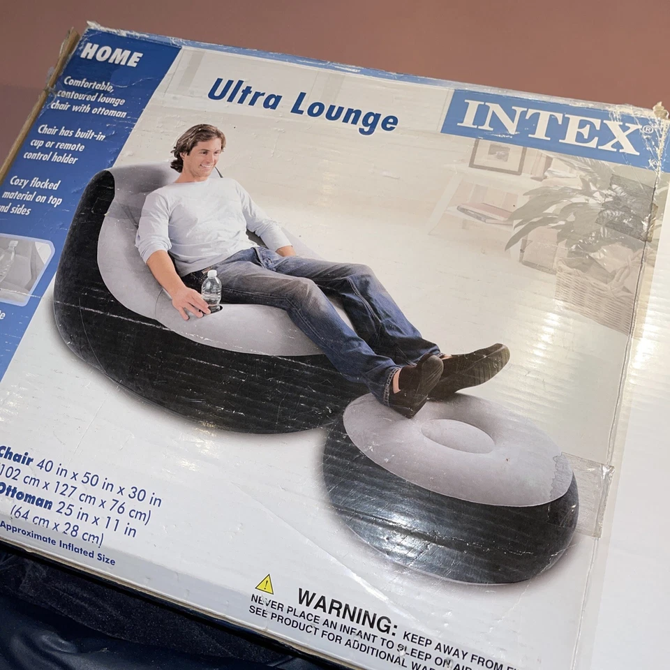 Intex 68564E Sillón Inflable Ultra con Portavasos y Juego de Otomana, Gris Foto 2 de 4