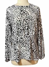 LOFT Women’s 6 Polyester Peplum Blouse Black White Print