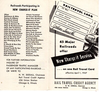 RAIL TRAVEL CREDIT AGENCY - NEW CHARGE-IT SERVICE ON TRAINS - 1947