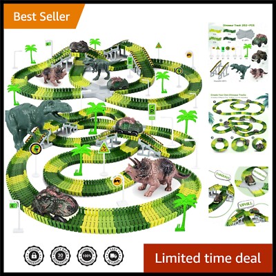 Create Your Dinosaur World: 252-Piece Flexible Track Set with Dinosaur Cars