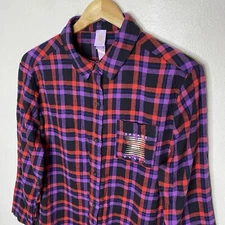 Savage Fenty Night Star Chaser Flannel Sleep Top Red Purple Black Women’s 8-10
