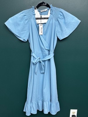 NA-KD Light Blue Flowy Short Sleeve Frill Dress Size EU 36 SKU 152