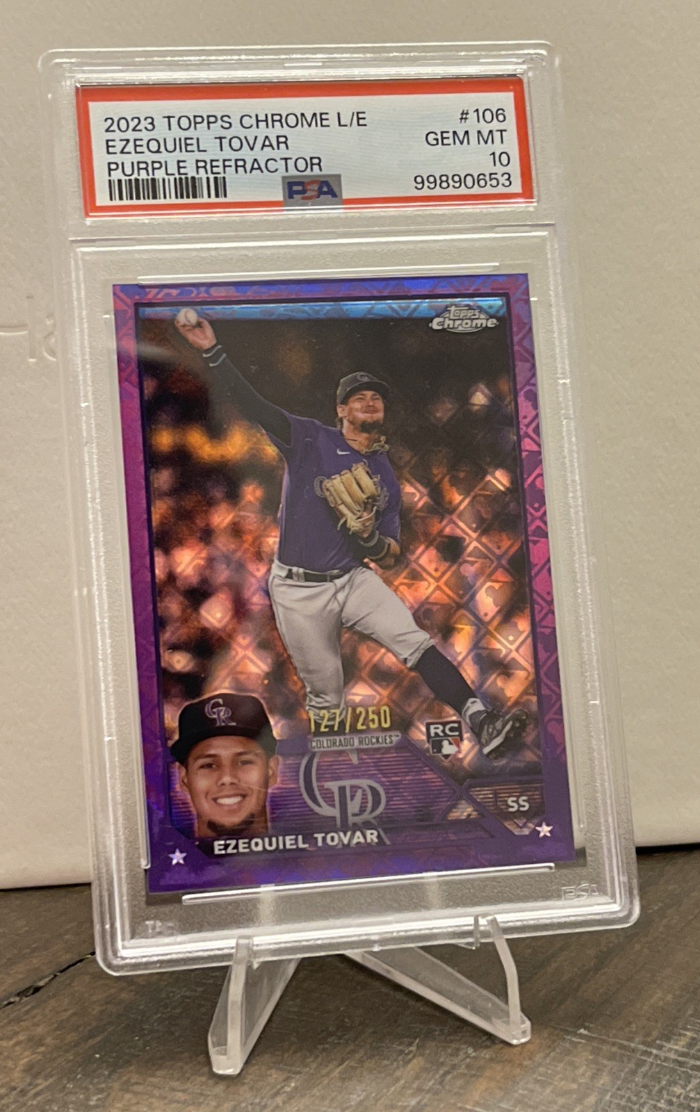 2023 Topps Chrome Logofractor -Ezequiel Tovar Purple Refractor /250 (RC) PSA 10
