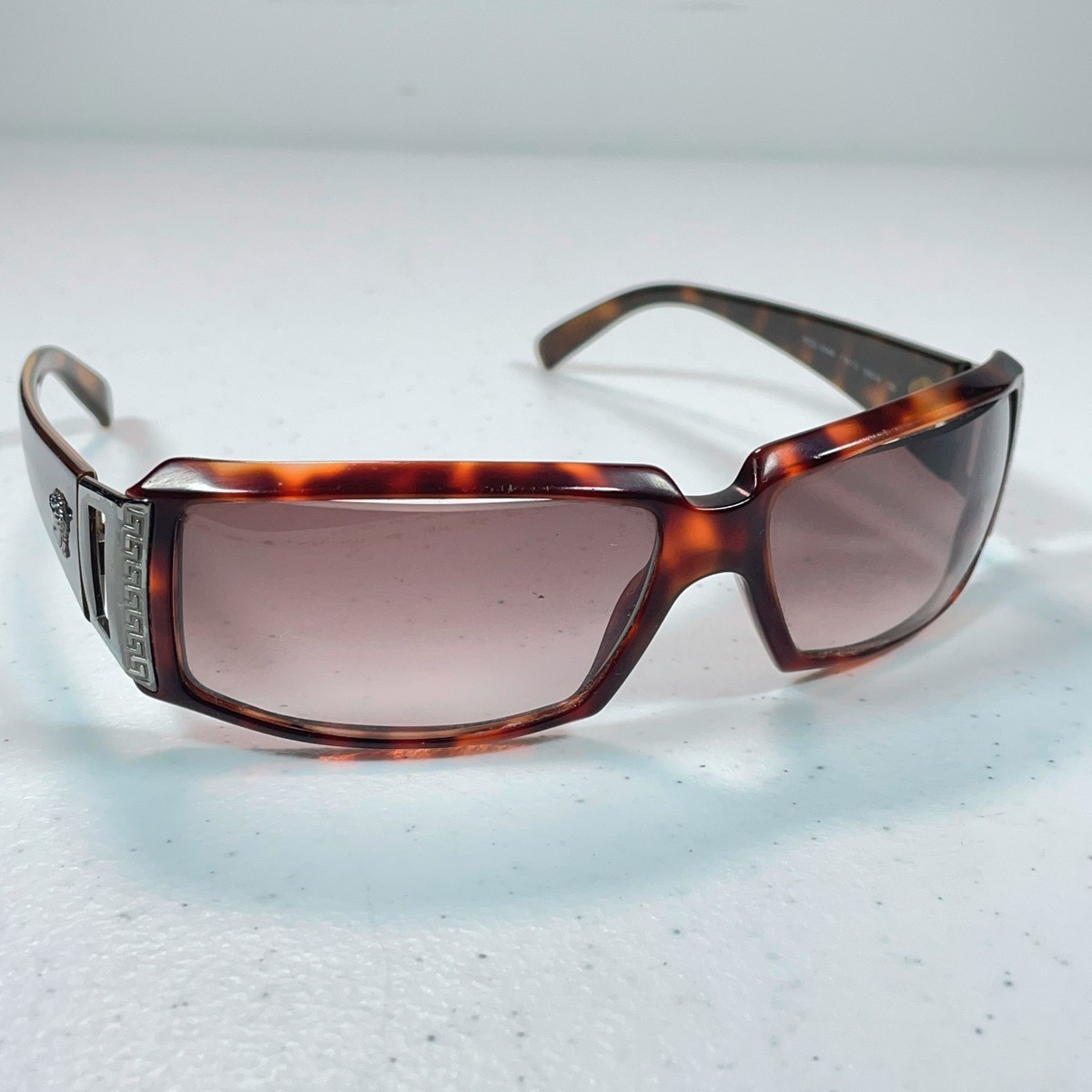 Vintage Versace Sunglasses FRAMES ONLY Rectangle Wrap Brown 