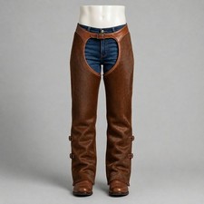 Brown Leather Western Chaps Mens Adjustable Side Buckle Cowboy Riding Pants
