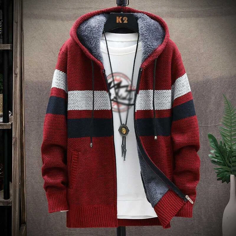 Lined Zip Up Cardigan Winter Hoodie Mens Knitted umper Top Thick Thermal Fleece
Opens in a new windo