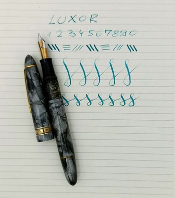 Luxor 60 Gray Pearl Celluloid Fountain Pen 14k EF Nib Vintage 50s Germany RARE