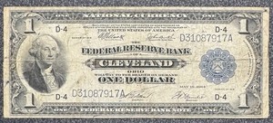 $1 1918 National Cleveland D-4 GREEN EAGLE HORSEBLANKET Sharp Blue Seal Fr. 720