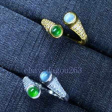 Certified natural A-grade jadeite Blue Water Green Two Egg 925silver inlaid ring