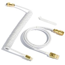 Coiled USBC to USBA Mechanical Keyboard Cable Double Sleeved C03 White