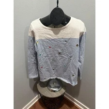 Joules Women's Harbour Bee Floral Embroidered Stripe Top Size 14 US