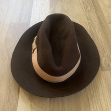 Men's Wide Brim Fedora Hat Brown with Tan Band Solid Size XL