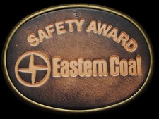 JA19142 VINTAGE 1970s EASTERN COAL COMPANY SAFETY AWARD LEATHER BELT BUCKLE