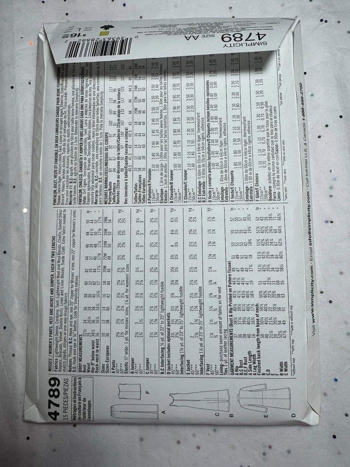 Simplicity 4789 Pattern Misses Size 10-18 Wardrobe Jacket Vest Dress Pants AA - Image 4 of 4