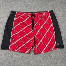 Y2K OP Board Shorts Mens 3XL Red Plaid Swim Trunks Surf Beach Summer 00s