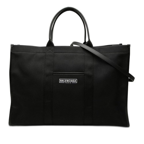 Balenciaga Tote Large Canvas Leather Black Women Used Authentic