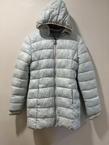 Cappotto imbottito invernale con cappuccio Michael Kors bambina blu chiaro taglia XL