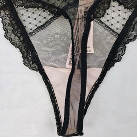 Victoria's Secret Dream Angel Women's Black Mesh Floral Lace Thong Bow M