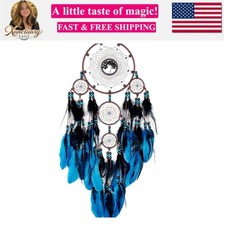 Large Dream Catchers, Boho Handmade Woven Blue and Black Dream Catcher Wall H...