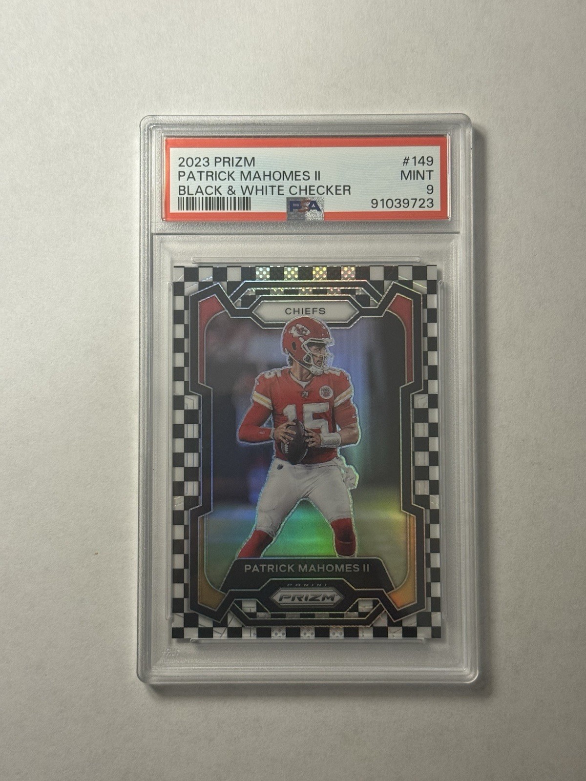 2023 Panini Prizm - Patrick Mahomes II #149 Black & White Checker Prizm PSA 9