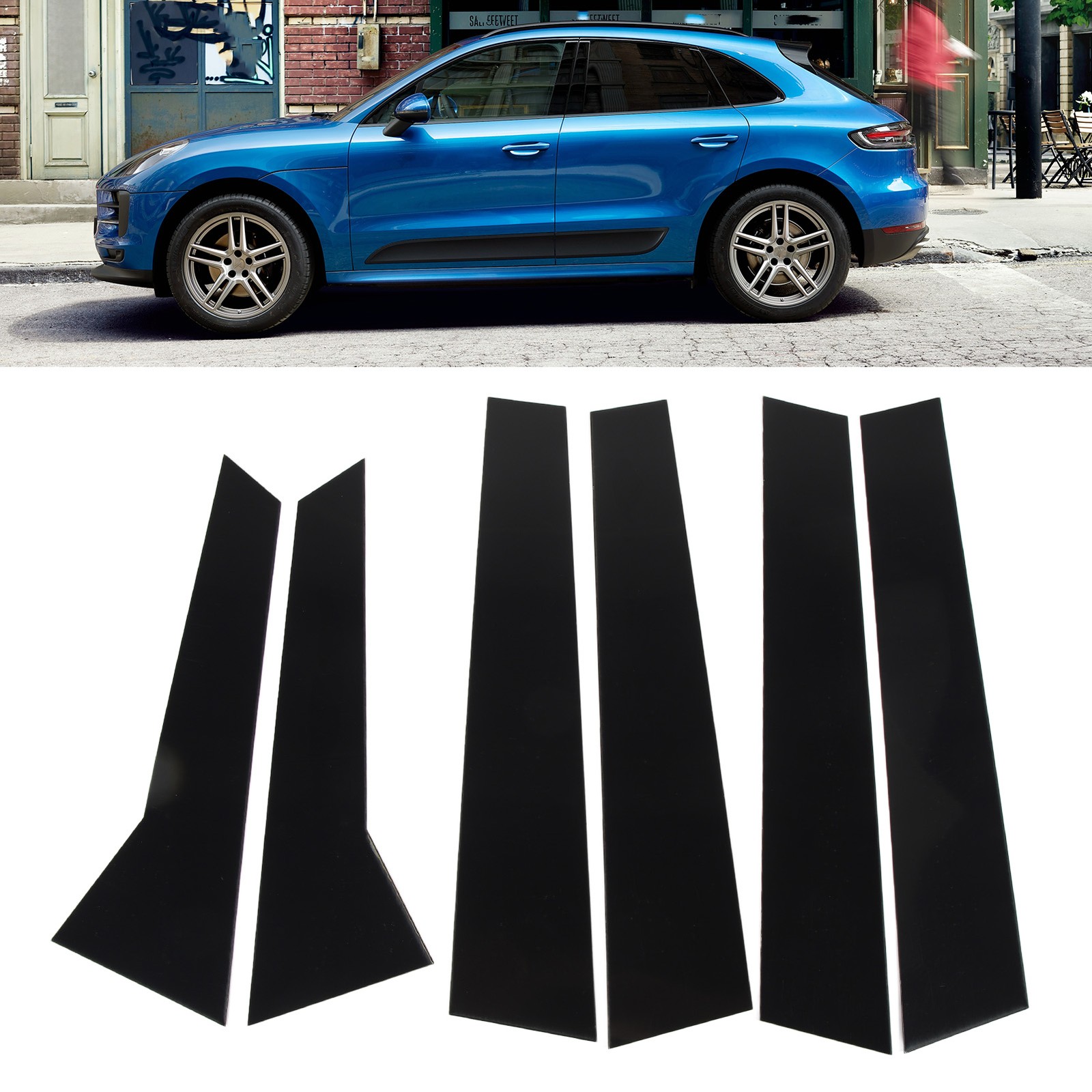 °6Pcs B Pillar Posts Trim Glossy Black Exterior Window Decal For 95B 2014.