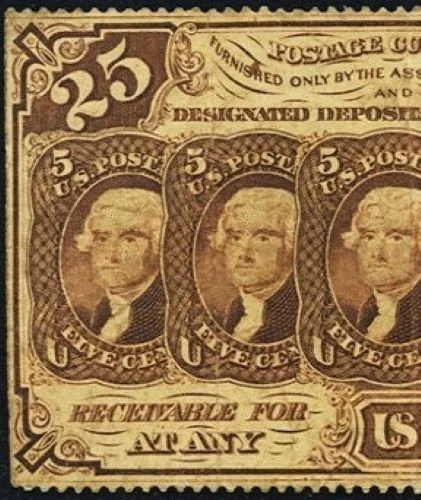 FR 1280 - 25c FIRST ISSUE FRACTIONAL - PERFORATED EDGES NO MONOGRAM  VERY SCARCE - Image 3 of 4