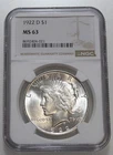 1922-D $1 PEACE SILVER DOLLAR NGC MS63