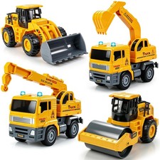 4 Pcs Construction Toy Set - Sand Trucks, Excavator Crane with Light Sound