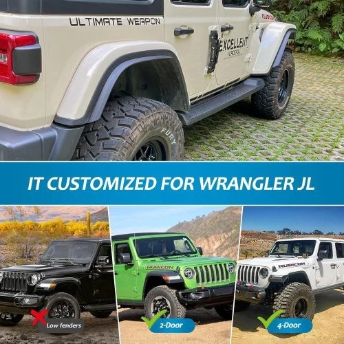 4PC Premium Steel Front+Rear Fender Flares Kit For 2018-2024 Jeep Wrangler JL Foto 2 de 4