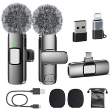 USB C Mini Microphone for iPhone 16/15/14/Android Wireless Lavalier Microphone
