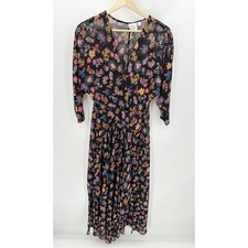 Anthropologie HD In Paris Dress Women 4 Black Varina Floral Print Sheer Maxi 