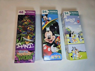 Kids 3 Puzzle Bundle Lot Bluey- Mickey Mouse -TMNT Ninja Turtles/ 24 /48 Pc New