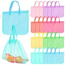 24 Pcs Mesh Beach Bag Seashell Bags Foldable Large Beach Bag Organizer with D...