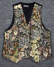 Vtg 90s Floral Tapestry Vest Womens M Academia Cottagecore Eclectic Grandma
