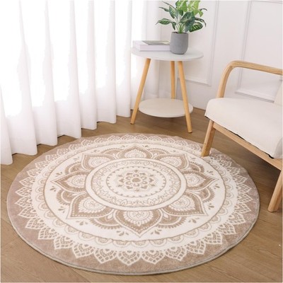 Runder Teppich 120cm Boho Hochflor rutschfest Waschbar Wohnzimmer
