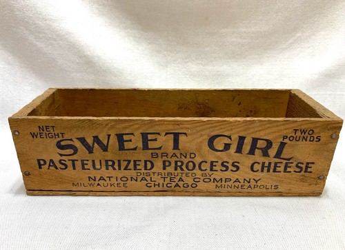 Vintage SWEET GIRL Wooden Cheese Box 2 Lbs National Tea Co Chicago Midwest